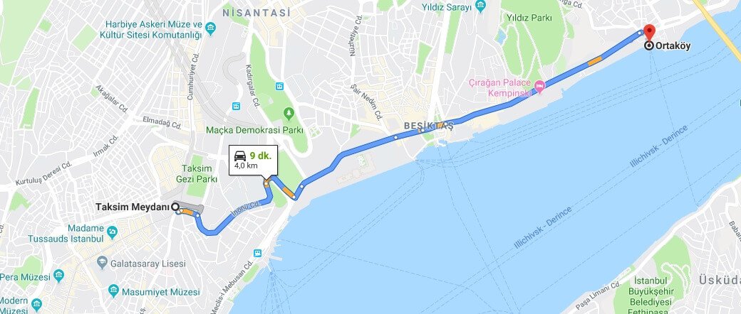 Taksimden Ortaköye nasıl gidilir? (Yürüyerek)